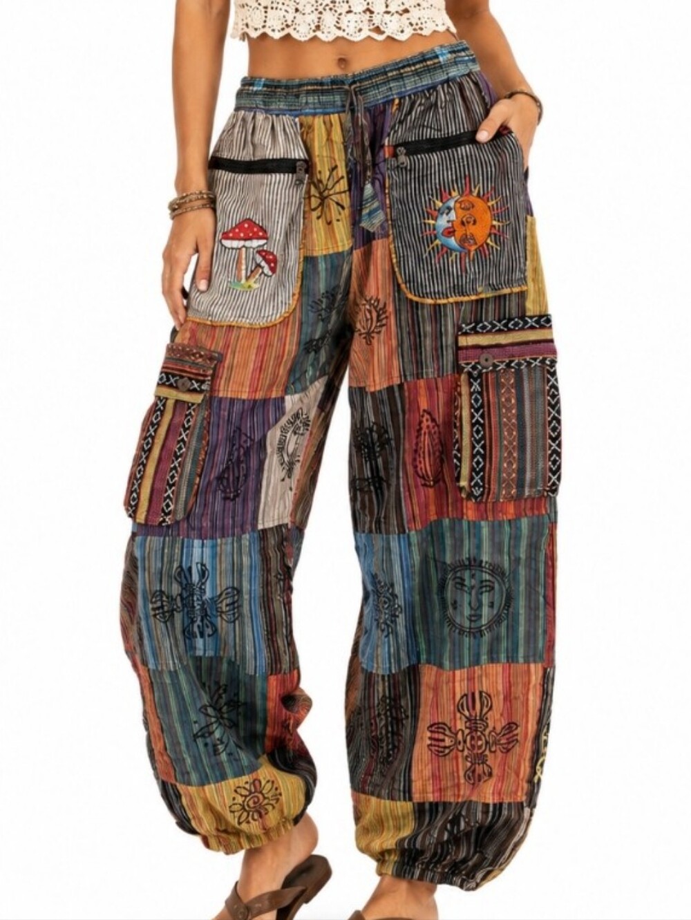 Rising International XL NWT Patchwork Cargo Harem Pants Boho Hippie Nepal